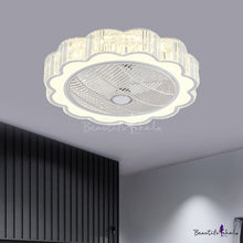 Load image into Gallery viewer, 24.5" W Crystal Floral LED Ceiling Fan Simple Bedroom Semi Flush Mount Light Fixture in White 113AH
