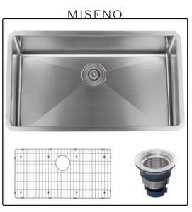Miseno 32" Undermount Single Basin Stainless Steel Kitchen Sink - Drain Assembly and Fitted Basin Rack Included Free MRM58