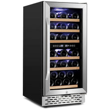 Load image into Gallery viewer, 15 Inch Wine Cooler 32 Bottle Dual Zone Wine Refrigerator With Stainless Steel Tempered Glass Door,Temperature Memory,LED Display 6706RR
