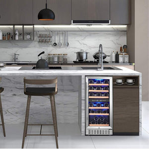 15 Inch Wine Cooler 32 Bottle Dual Zone Wine Refrigerator With Stainless Steel Tempered Glass Door,Temperature Memory,LED Display 6706RR