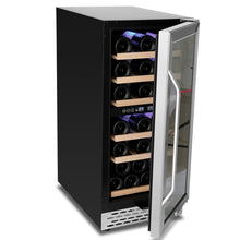 Load image into Gallery viewer, 15 Inch Wine Cooler 32 Bottle Dual Zone Wine Refrigerator With Stainless Steel Tempered Glass Door,Temperature Memory,LED Display 6706RR

