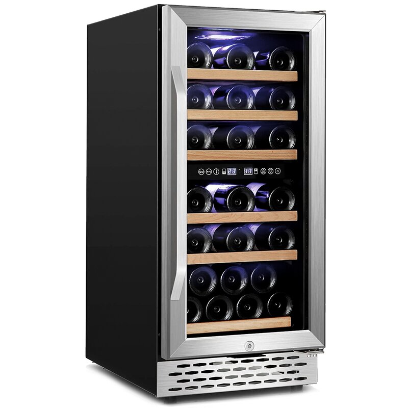 15 Inch Wine Cooler 32 Bottle Dual Zone Wine Refrigerator With Stainless Steel Tempered Glass Door,Temperature Memory,LED Display 6706RR