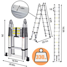 Load image into Gallery viewer, 16.5ft Telescoping Ladder Telescopic A-frame Extension Ladder Aluminum Alloy Folding Ladder Portable Multi-purpose For Indoor Outdoor Work, 330 Lbs Capacity
