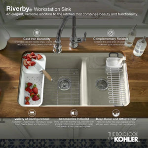 KOHLER Riverby Undermount 33-in x 22-in Sea Salt Single Bowl 5-Hole Workstation Kitchen Sink MRM1282