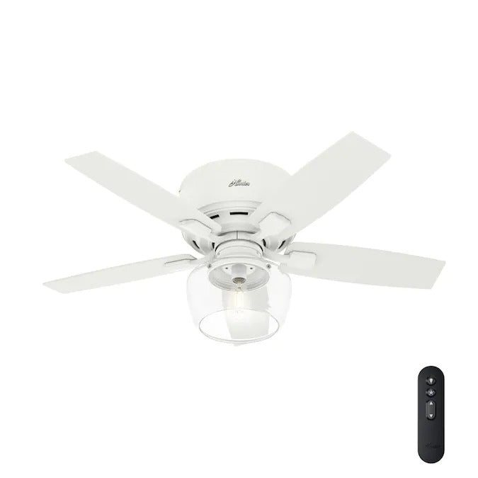 Hunter Bennett 44-in Matte White LED Indoor Flush Mount Ceiling Fan with Light and Remote (5-Blade) 2938AH