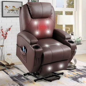 Lacoo Power Lift Recliner with Massage and Heat, Brown Faux Leather **AS IS**