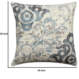 18 X 18 Inch Handwoven Cotton Cushion Cover with Block Prints, Off White