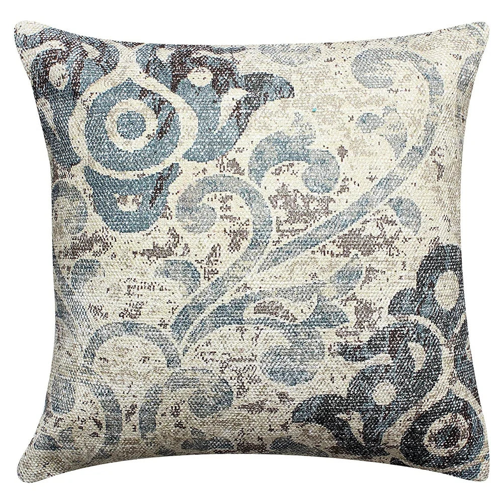 18 X 18 Inch Handwoven Cotton Cushion Cover with Block Prints, Off White