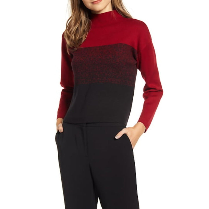 Women's Mock Neck Color Block Sweater by Anne Klein