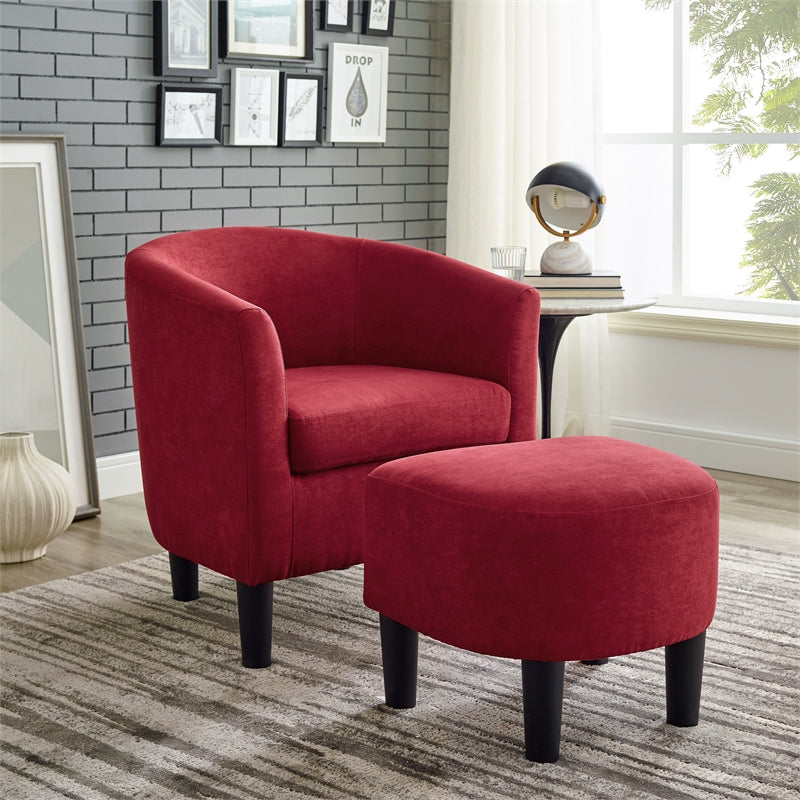 Camilla Red Microfiber Fabric Barrel Chair with Ottoman #9942