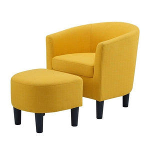 Bowery Hill Yellow Upholstered Fabric Barrel Chair with Ottoman