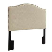 Load image into Gallery viewer, Camelback Nailhead Trim Queen Fabric Upholstered Panel Headboard in Linen Beige
