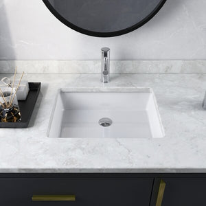 19 11/16" X 15 9/16" White Ceramic Rectangular Undermount Bathroom Sink with Overflow