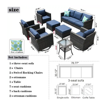 Load image into Gallery viewer, Megon Holly Gray Loveseat Patio Conversation Seating Sofa with Denim Blue Cushions and 2 ottomans only
