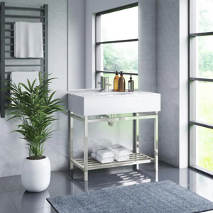 36" w Bath Vanity in Silver with Stone Vanity Top in White