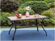 Load image into Gallery viewer, Black Rectangle Metal Patio Outdoor Dining Table with 1.57 in. Umbrella Hole and Wood-Look Tabletop
