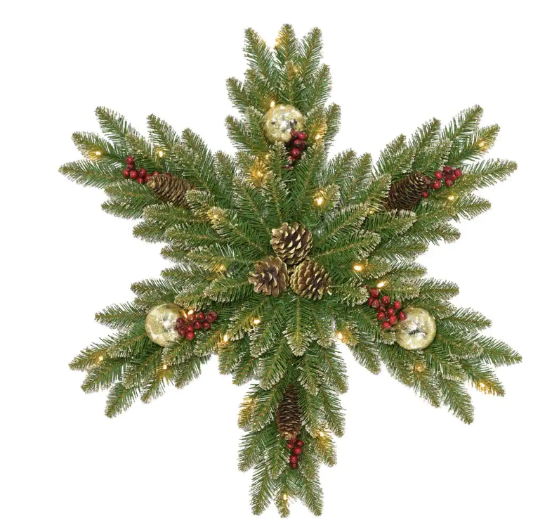 32 in. Glittery Gold Dunhill Fir Snowflake with Battery Operated LED Lights
