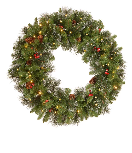 National Tree Company 30-Inch Crestwood Spruce Pre-Lit Wreath with Clear Lights