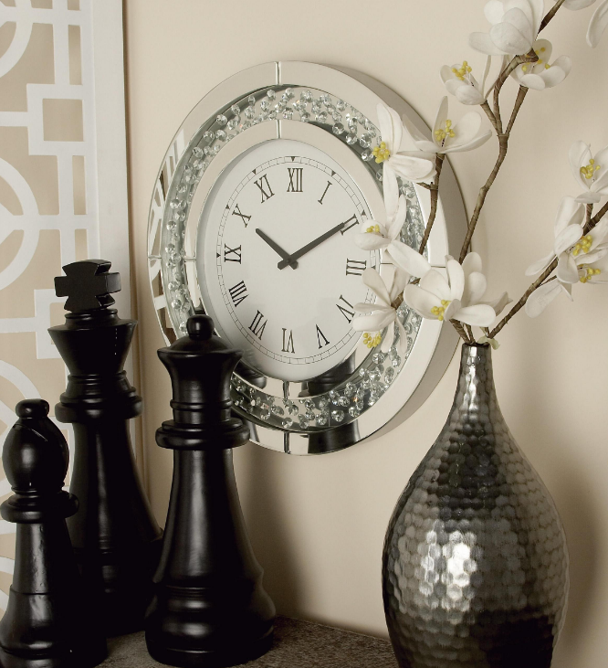 White Wood Glam Wall Clock 7710RR