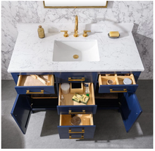 Load image into Gallery viewer, Jasper 48 in. W x 22 in. D Bath Vanity in Navy Blue with Engineered Stone Vanity in Carrara White with White Basin MRM3898
