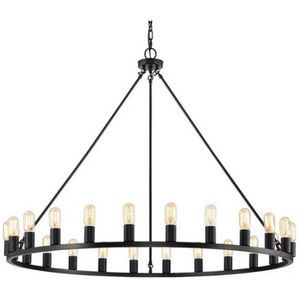24-light Wagon Wheel Chandelier, 48", Matte Black 7201RR