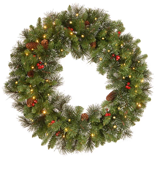 National Tree Company 30-Inch Crestwood Spruce Pre-Lit Wreath with Clear Lights