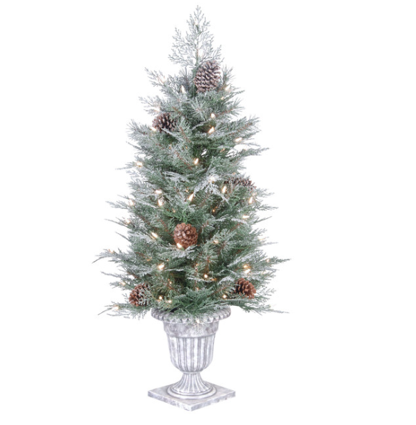 4' Frosted Mountain Spruce Entrance Tree With Clear Lights 4348RR