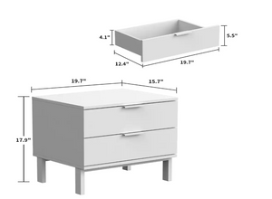 2-Drawer White Wooden Nightstand Bedside Table with 4-Gold Metal Legs 15.7 in. D x 19.7 in. W x 17.9 in. H