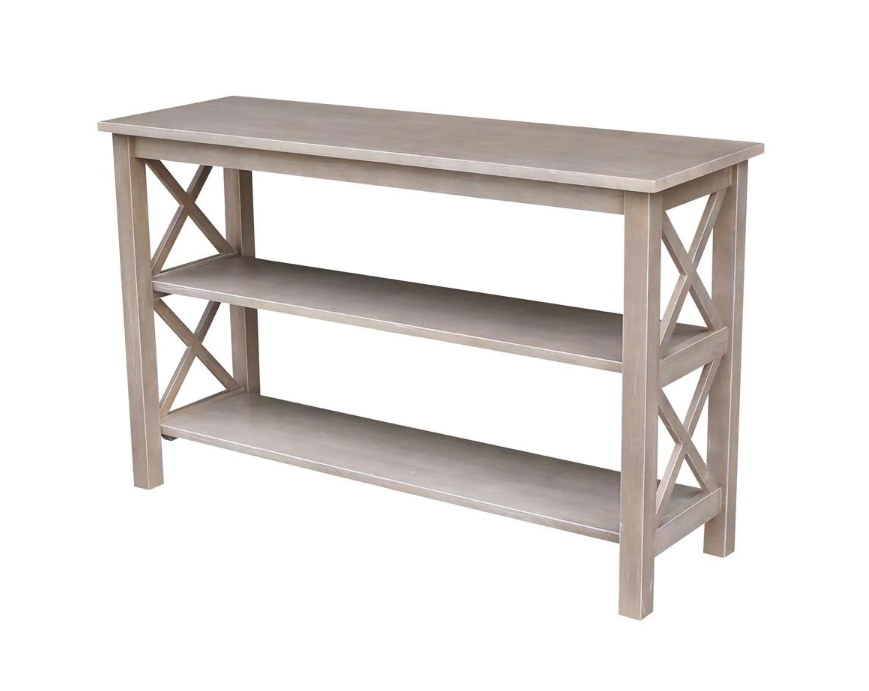 Hampton 48 in. Weathered Taupe Gray Standard Rectangle Wood Console Table with Shelves 7718RR