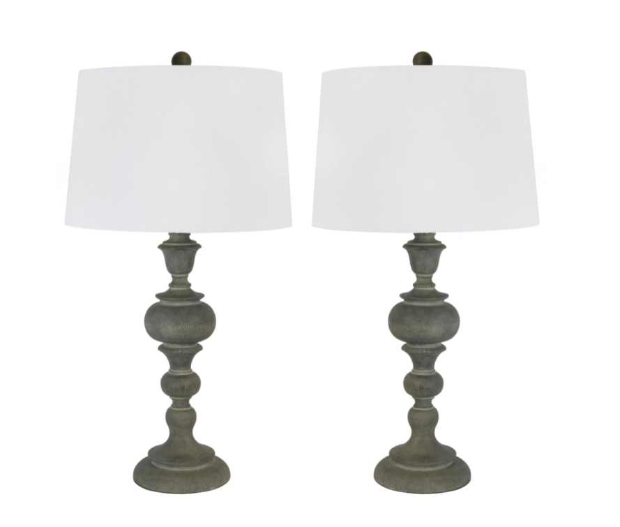 30 in. Acid Paloma Polyresin Table Lamps and Off-White Linen Shades (2 Pack)