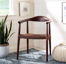 Load image into Gallery viewer, Juneau Walnut Mahogany Wood/Brown Leather Arm Chair
