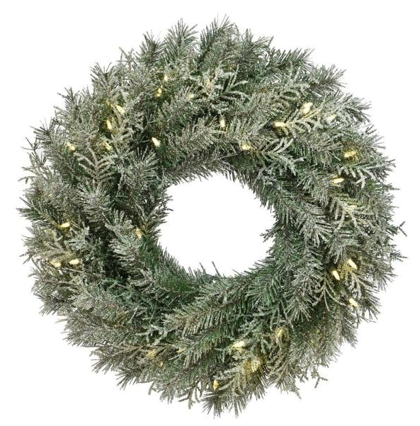24 in. Snowy Stonington Fir Wreath with LED Lights