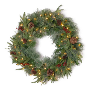 30 in. Colonial Artificial Wreath with Clear Lights