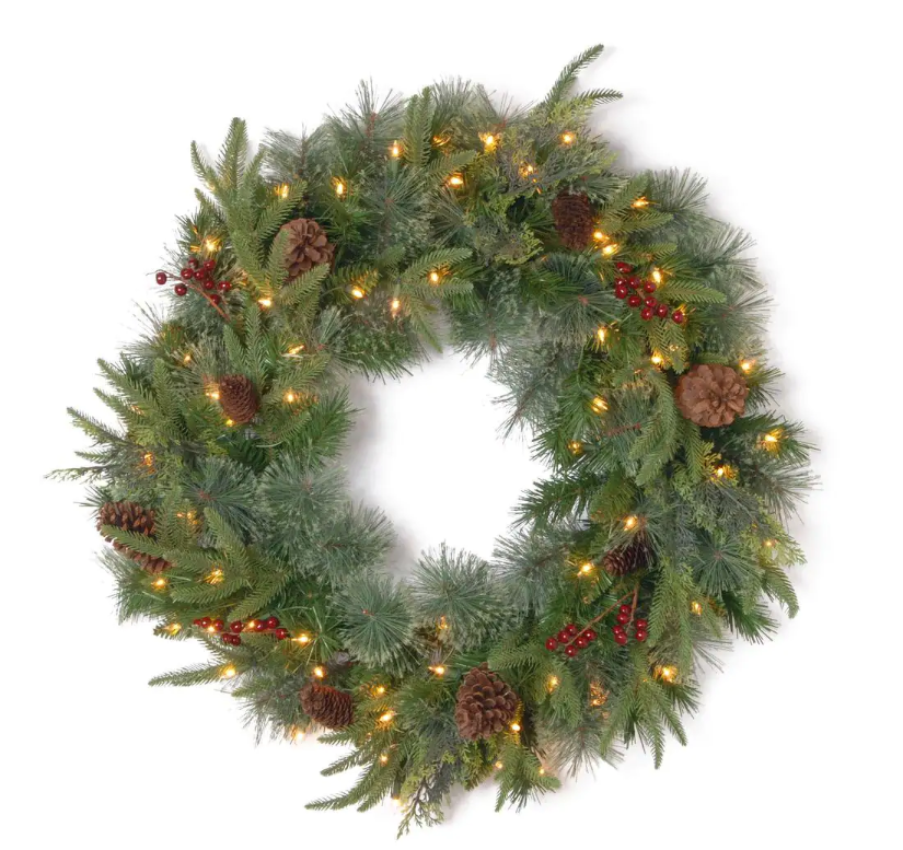 30 in. Colonial Artificial Wreath with Clear Lights