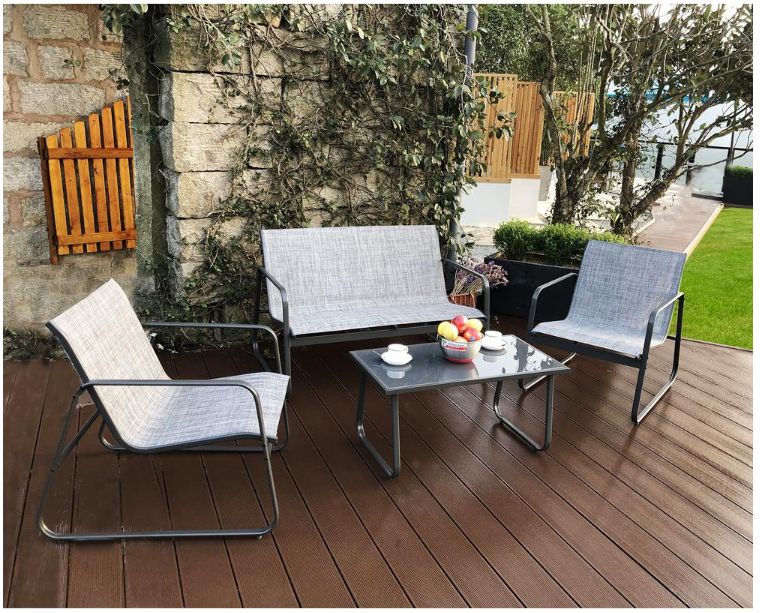 Gray 4-Piece Metal Patio Conversation Set with Gray Breathable Textilence Seating MRM4177