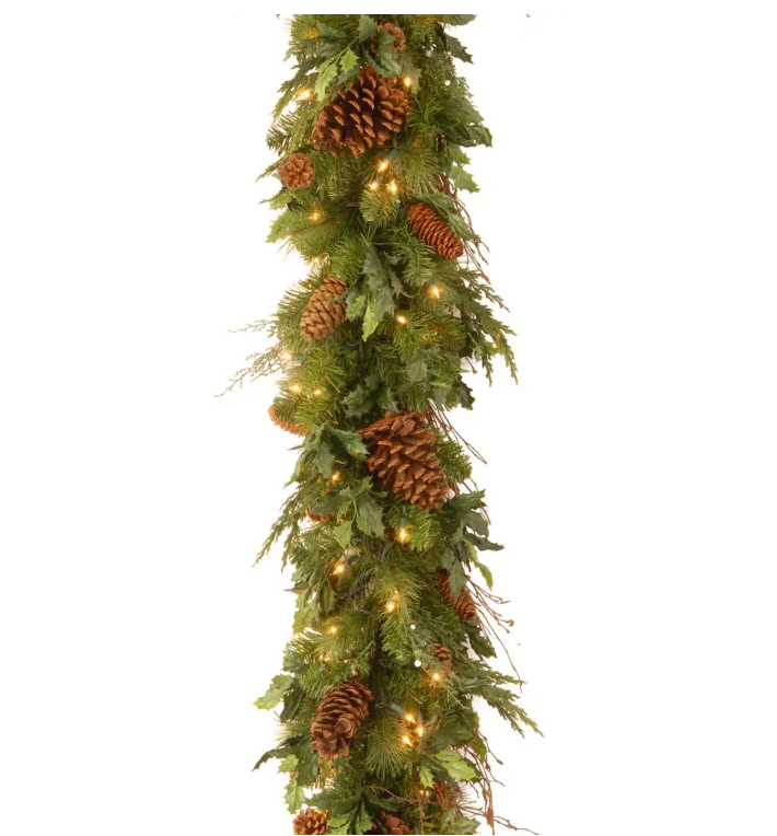 Decorative Collection 6 ft. Juniper Mix Pine Garland with Warm White LED Lights