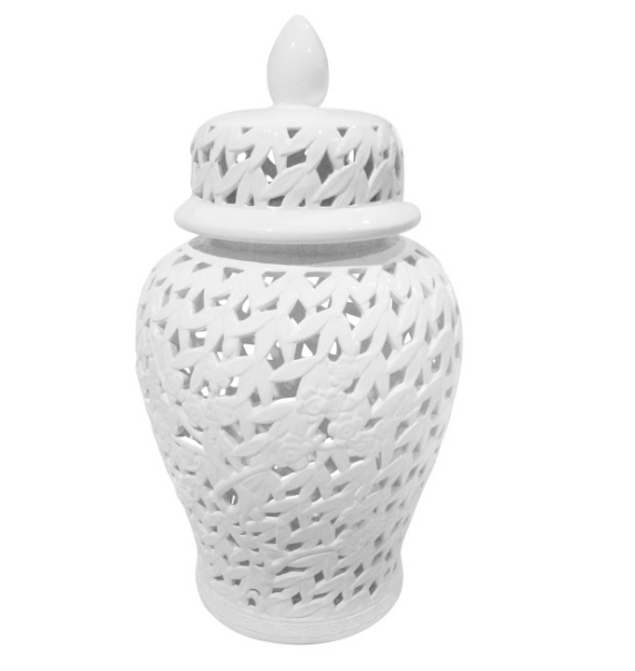 Sagebrook Home Pierced White Temple Jar 2371AH