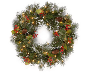 National Tree Company® 24-Inch Pre-Lit Wintry Pine Artificial Christmas Wreath