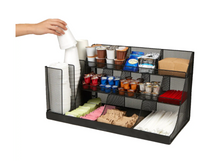 Load image into Gallery viewer, 14-Compartment 3-Tier Large Breakroom Condiment Organizer Black Metal Mesh
