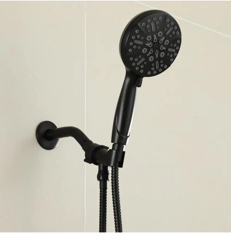 5-Spray Patterns 5 in. High Pressure Wall Mount Handheld Shower Head in Matte Black