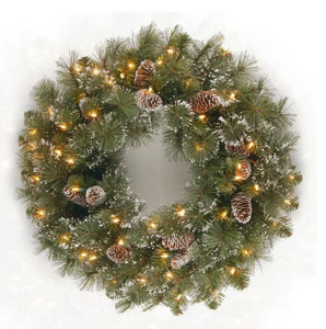 24 in. Glittery Pine Artificial Wreath with Clear Lights