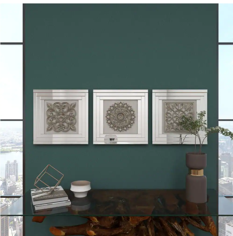 16 in. x 16 in. Antique Silver Botanical Wall Tiles (Set of 3)