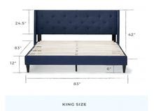 Load image into Gallery viewer, Isabelle Upholstered Navy King Wingback Diamond Tufted Platform Bed
