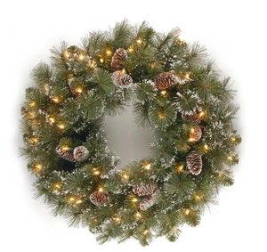 24 in. Glittery Pine Artificial Wreath with Clear Lights