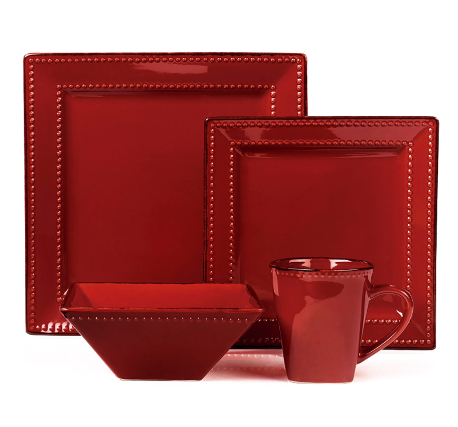 16 PIECE SQUARE BEADED STONEWARE DINNERWARE SET