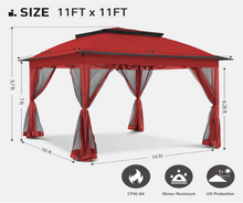 Load image into Gallery viewer, 11 ft. x 11 ft. Steel Pop-Up Gazebo with Mosquito Netting(Red)
