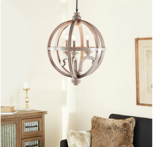 3-Light Gold Wood Chandelier