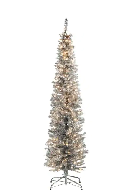 6 ft. Silver Tinsel Tree with Metal Stand and 150 Clear Lights