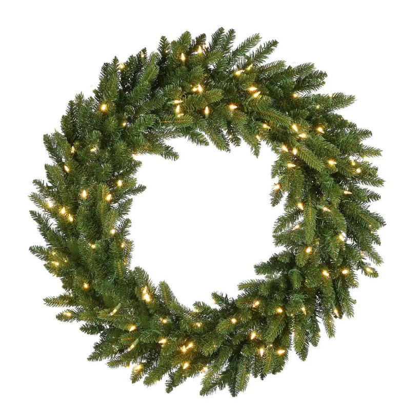 36 in. Feel Real(R) Grande Fir Artificial Christmas Wreath with 150 Warm White LED Lights