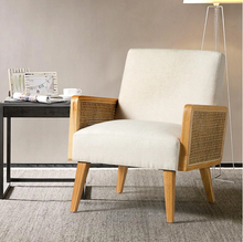 Load image into Gallery viewer, Delphine Linen Natural Legs Cane Accent Arm Chair
